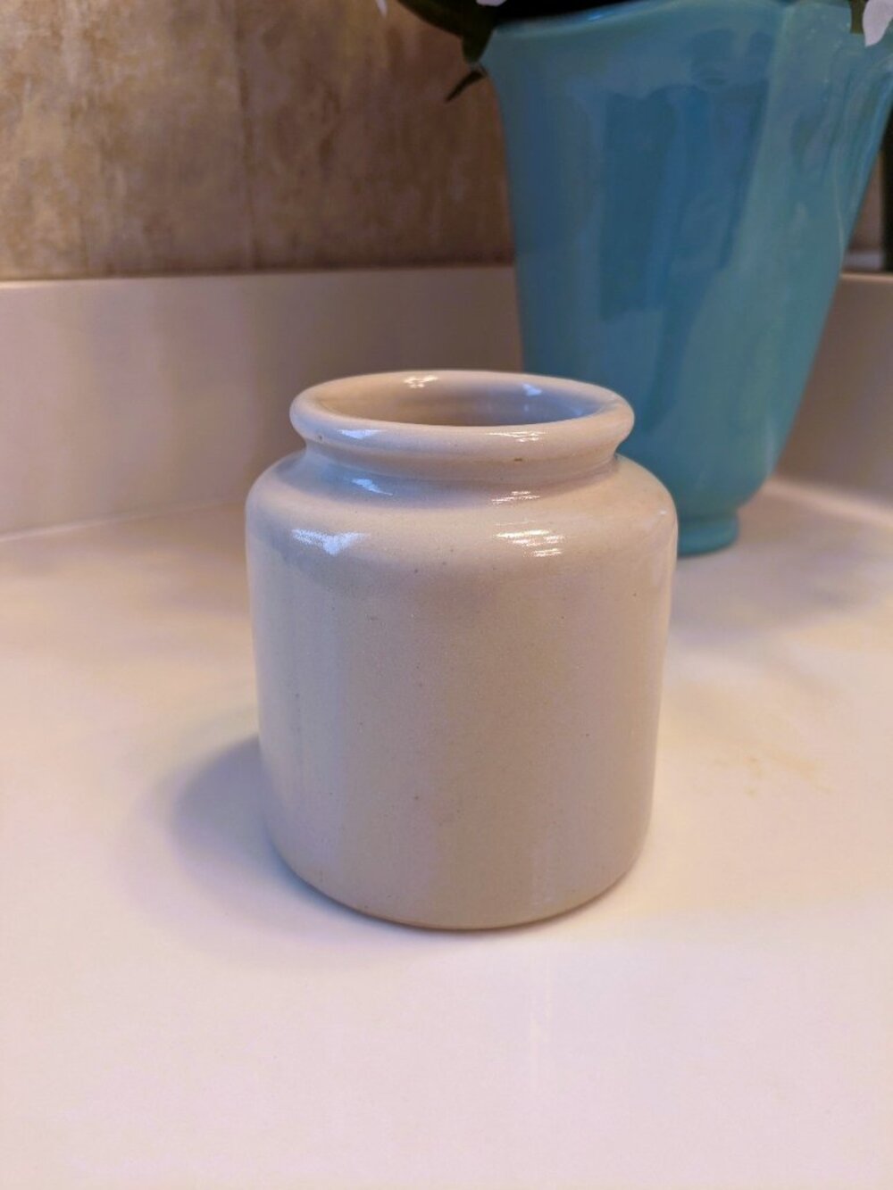 Vintage French Stoneware Mustard Crock Small Condiment Jar